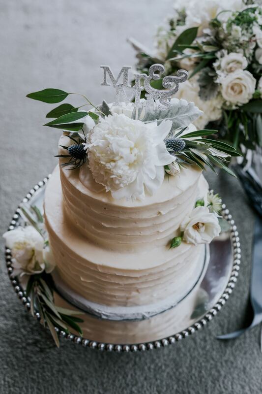white silver navy wedding cake